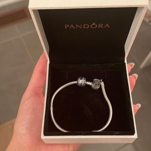 Authentic Pandora snake chain bracelet with pave charm
